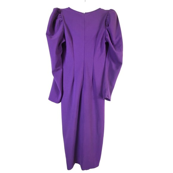 Purple V Neck Long Sleeve Bodycon Midi Dress Large Sexy Pinup Stretch‎ Goth Vamp - Picture 2 of 5